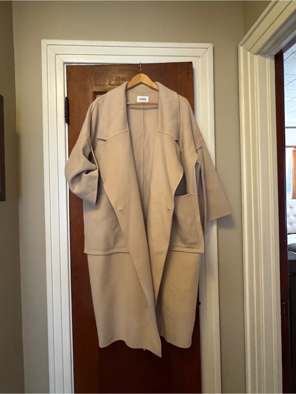 Lattelier Couture Oversized Open-Front Coatigan in Light Beige